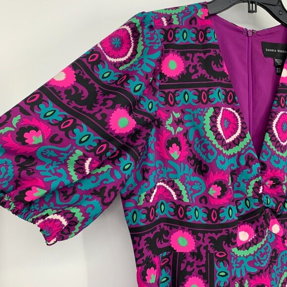 Donna Morgan Dress Midi 3/4 Sleeve Printed V Neck Purple NWT - Picture 8 of 15